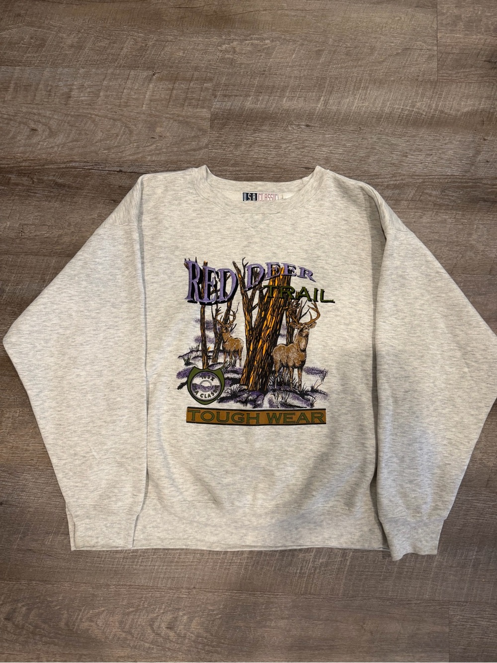 Vintage 90s Red Deer Trail Crewneck Sweatshirt Gray Boxy Fit Size M Oversized